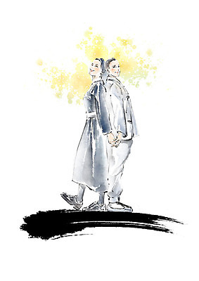 전신 PSD 여자 종교 일러스트 캘리그라피 붓터치 서기 미소 사람 성인 두명 친구 노란색 손잡기 검은색 우정 등맞대기 승려 번짐 화합 수녀 국내일러스트 컬러 관계 모션 표정 천주교 성직자 파일형식 효과