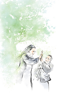 PSD 나무 손 여자 종교 일러스트 캘리그라피 붓터치 흑백 미소 사람 상반신 성인 두명 초록색 친구 우정 승려 번짐 화합 하이파이브 맞대기 수녀 국내일러스트 식물 컬러 관계 모션 촬영기법 표정 손짓 신체부위 천주교 성직자 파일형식 효과