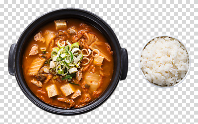 편집이미지 그릇 한식 음식 밥 김치 돼지고기 사람없음 뚝배기 두부 파 PNG 김치찌개 편집소스 식기 채소 육류 찌개 파일형식
