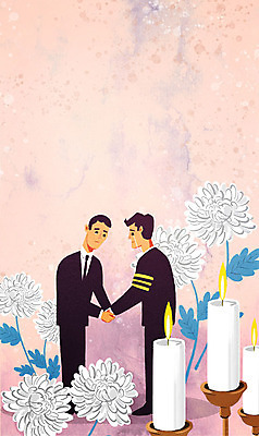 전신 PSD 남자 분홍색 일러스트 초 촛불 국화 사람 성인 두명 손잡기 슬픔 죽음 인사 눈물 장례 조문 조문객 국내일러스트 꽃 감정 컬러 모션 예절 파일형식