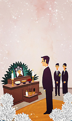 전신 PSD 여자 남자 액자 일러스트 초 국화 사람 성인 세명 슬픔 죽음 촛대 향 제사음식 장례 영정사진 조문 조문객 국내일러스트 꽃 감정 전통음식 제사 파일형식