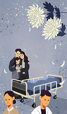 전신 PSD 여자 남자 어린이 일러스트 안기 국화 병원 사람 여러명 상반신 성인 간호사 의사 슬픔 침대 죽음 눈물 장례 고인 국내일러스트 꽃 감정 가구 다수 의학 모션 의료진 파일형식
