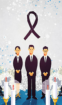 전신 PSD 여자 남자 리본 일러스트 초 촛불 국화 서기 사람 성인 세명 회색 슬픔 죽음 인사 직원 서비스 준비 장례 국내일러스트 꽃 감정 컬러 모션 예절 파일형식