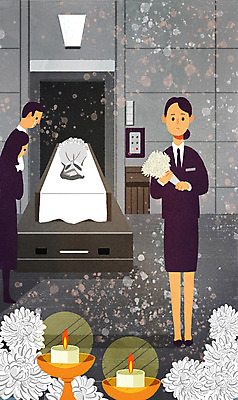 전신 PSD 여자 남자 꽃다발 일러스트 초 가족 국화 사람 상반신 성인 세명 회색 슬픔 죽음 눈물 직원 관 장례 국내일러스트 꽃 감정 컬러 관계 파일형식