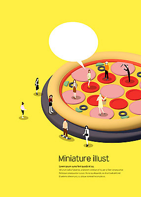 전신 PSD 여자 남자 음식 말풍선 일러스트 피자 따뜻함 사람 여러명 성인 노란색 미니어처 감성 페퍼로니 페퍼로니피자 국내일러스트 컬러 다수 컨셉 패스트푸드 서양음식 모형 소시지 파일형식