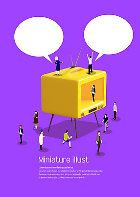 전신 PSD 여자 남자 말풍선 일러스트 따뜻함 사람 여러명 성인 전자제품 보라색 텔레비전 미니어처 오브젝트 감성 국내일러스트 컬러 다수 컨셉 모형 파일형식