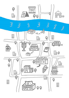 PSD 백그라운드 지도 일러스트 사람없음 건물 파란색 관광지 강 마을 상점 회색 영화관 약도 안내도 국내일러스트 건축물 컬러 여행 극장 파일형식