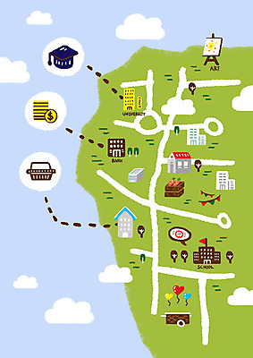 PSD 구름 백그라운드 지도 일러스트 학사모 학교 사람없음 건물 초록색 마을 상점 이젤 은행 약도 가랜드 국내일러스트 자연요소 모자_잡화 건축물 교육 컬러 졸업 금융 미술도구 파티용품 파일형식