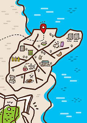 PSD 손 음식 바다 백그라운드 지도 일러스트 건물 신체부위 파란색 관광지 상점 위치 약도 맛집 베이지색 안내도 국내일러스트 건축물 컬러 여행 사람 파일형식