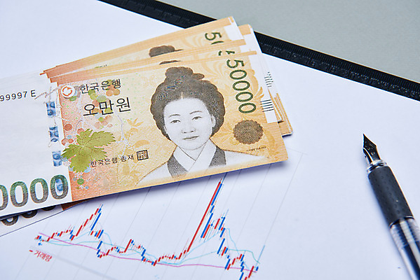 포토 뷰포인트 지폐 돈 비즈니스 실내 내부 금융 경제 펜 재산 플랫 파일형식 법정기념일 만년필 오만원 JPG 스튜디오촬영 사람없음 오브젝트 적금 저축 그래프 투자 플랫레이 하이앵글 재테크 금융의날 국내포토