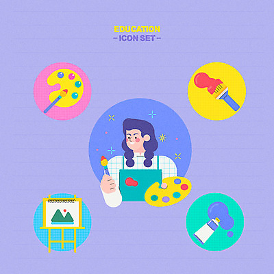 캐릭터 여자 교육 일러스트 교육캐릭터 미술 한명 보라색 물감 붓 팔레트 스케치북 이젤 미술교육 에듀 여자한명만 스쿨팩 일러캐릭터 AI파일 1 컬러 문화예술 학용품 사람 미술도구 에듀케이션 여자만 파일형식 벡터