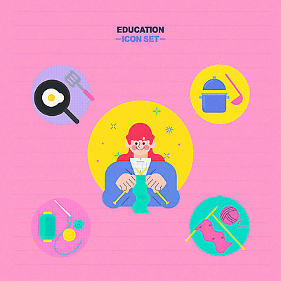 캐릭터 여자 교육 분홍색 일러스트 교육캐릭터 요리 한명 프라이팬 뜨개질 냄비 바느질 국자 가정시간 에듀 여자한명만 스쿨팩 일러캐릭터 AI파일 1 컬러 주방용품 사람 취미 솥 에듀케이션 여자만 파일형식 벡터