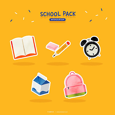 아이콘 교육 수채화 책가방 사람없음 책 세트 연필 우유 자명종 지우개 교육아이콘 에듀 스쿨팩 2D아이콘 AI파일 시계 가방 학용품 유제품 필기구 알람 에듀케이션 파일형식 벡터