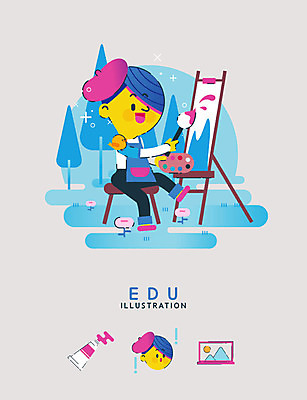 캐릭터 여자 교육 일러스트 교육캐릭터 미술 한명 물감 회색 붓 팔레트 이젤 캔버스 미술교육 에듀 여자한명만 스쿨팩 일러캐릭터 AI파일 1 컬러 문화예술 사람 미술도구 에듀케이션 여자만 파일형식 벡터