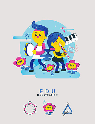 캐릭터 여자 교육 남자 꽃 악기 음악 일러스트 교육캐릭터 두명 회색 건반 피아노 트라이앵글 음악교육 탬버린 리코더 에듀 스쿨팩 일러캐릭터 AI파일 식물 컬러 문화예술 타악기 사람 건반악기 목관악기 에듀케이션 파일형식 벡터