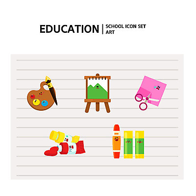 아이콘 교육 가위 미술 사람없음 세트 연필 물감 붓 딱풀 팔레트 스케치북 이젤 미술교육 색종이 교육아이콘 에듀 스쿨팩 2D아이콘 AI파일 종이 문화예술 문구용품 학용품 필기구 미술도구 풀_접착제 에듀케이션 파일형식 벡터
