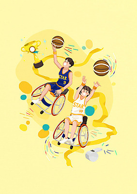 전신 PSD 여자 남자 리본 스포츠 일러스트 농구공 사람 경기 20대 성인 두명 운동복 운동 노란색 장애인 호루라기 트로피 즐거움 휠체어 동행 극복 비장애인 장애인의날 패럴림픽 국내일러스트 옷 감정 컬러 올림픽 공 농구 건강 청년 상_우승 장애 파일형식 법정기념일