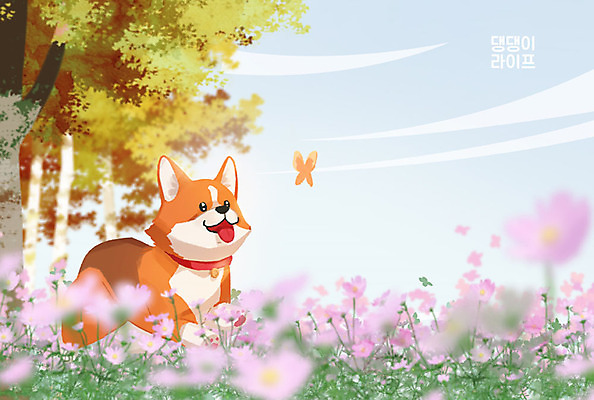 PSD 나무 동물 한마리 공원 꽃 반려견 나비 꽃밭 일러스트 사람없음 반려동물 달리기 귀여움 산책 가을 강아지 즐거움 반려 국내일러스트 식물 1 계절 공공시설 감정 곤충 컨셉 모션 휴식 개 파일형식