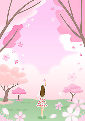 전신 PSD 구름 여자 꽃잎 분홍색 백그라운드 일러스트 프레임 따뜻함 한명 서기 성인 봄풍경 봄 벚꽃 힐링 낙화 성인여자한명만 봄배경 국내일러스트 자연요소 1 계절 꽃 컬러 모션 사람 풍경 여자한명만 성인여자만 파일형식