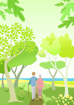 전신 PSD 나무 할아버지 노년 할머니 백그라운드 일러스트 프레임 따뜻함 두명 초록색 강 걷기 노부부 봄풍경 봄 산책 힐링 노인만 봄배경 국내일러스트 식물 부부 계절 여자 남자 컬러 모션 휴식 사람 풍경 성인 성인만 파일형식