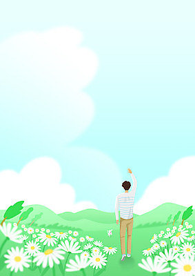 전신 PSD 구름 한마리 남자 하늘색 백그라운드 꽃밭 일러스트 하늘 프레임 따뜻함 한명 초원 성인 파란색 반려동물 봄풍경 봄 산책 강아지 힐링 손인사 성인남자한명만 봄배경 국내일러스트 자연요소 동물 1 계절 꽃 컬러 휴식 사람 풍경 인사 개 남자한명만 성인남자만 파일형식