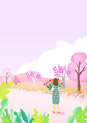 전신 PSD 구름 여자 분홍색 꽃다발 백그라운드 일러스트 하늘 프레임 따뜻함 한명 들기 성인 걷기 봄풍경 봄 산책 힐링 성인여자한명만 봄배경 국내일러스트 자연요소 1 계절 꽃 컬러 모션 휴식 사람 풍경 여자한명만 성인여자만 파일형식