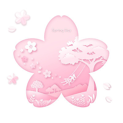 PSD 꽃잎 꽃 실루엣 분홍색 백그라운드 일러스트 프레임 사람모양 따뜻함 사람없음 봄풍경 봄 벚꽃 페이퍼아트 그네 힐링 불꽃모양 봄배경 국내일러스트 모양 식물 계절 컬러 촬영기법 풍경 파일형식