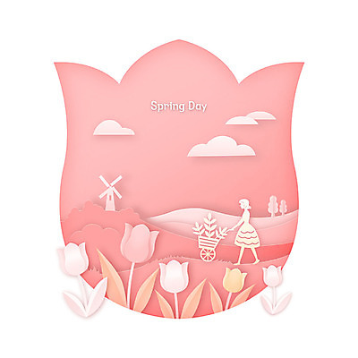 PSD 실루엣 분홍색 백그라운드 일러스트 프레임 사람모양 따뜻함 사람없음 수레 봄풍경 봄 풍차 튤립 페이퍼아트 힐링 불꽃모양 봄배경 국내일러스트 모양 계절 꽃 컬러 촬영기법 풍경 카트 파일형식