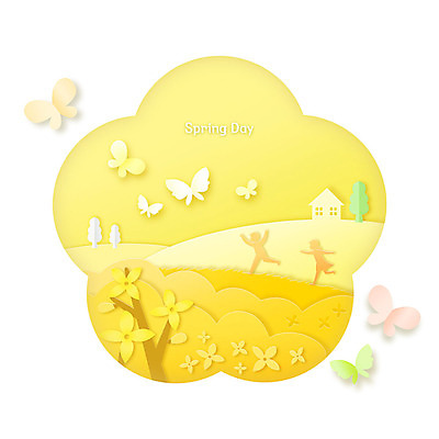 PSD 나무 실루엣 나비 백그라운드 일러스트 프레임 사람모양 따뜻함 사람없음 노란색 봄풍경 봄 페이퍼아트 개나리 힐링 불꽃모양 봄배경 국내일러스트 모양 식물 계절 꽃 컬러 곤충 촬영기법 풍경 파일형식