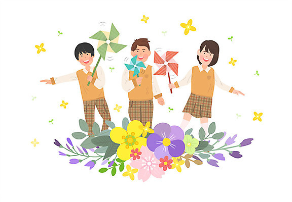 공원 여자 남자 꽃 어린이 일러스트 미소 사람 상반신 세명 소풍 새싹 봄 유치원생 개나리 바람개비 즐거움 유치원복 봄소풍 어린이만 국내일러스트 AI파일 식물 옷 계절 공공시설 감정 표정 야외활동 파일형식 벡터