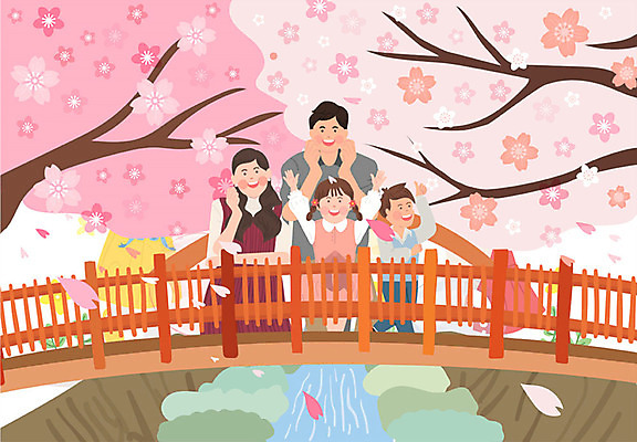 여자 남자 딸 아들 어린이 분홍색 포즈 일러스트 가족 엄마 사람 여러명 상반신 성인 강 소풍 봄 만세 벚꽃 자녀 아빠 벚나무 핵가족 즐거움 봄소풍 여좌천 진해 가교 국내일러스트 AI파일 나무 건축물 계절 꽃 감정 컬러 다수 관계 모션 야외활동 경상남도 파일형식 벡터