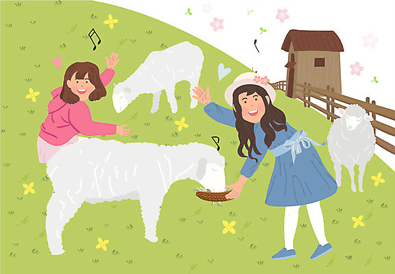 전신 여자 꽃 어린이 일러스트 세마리 사람 잔디 상반신 두명 초록색 울타리 소풍 봄 목장 양 먹이 개나리 먹여주기 언덕 즐거움 봄소풍 소녀만 국내일러스트 AI파일 식물 계절 감정 컬러 포유류 3 담장 야외활동 먹기 여자만 어린이만 파일형식 벡터