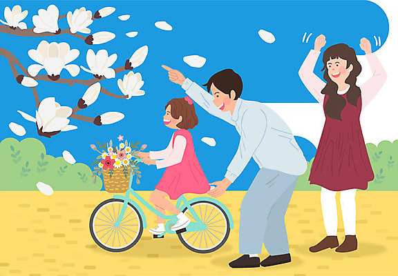 전신 공원 여자 남자 꽃 어린이 일러스트 가족 응원 엄마 미소 사람 성인 세명 파란색 소풍 자전거 파이팅 봄 자녀 가리킴 도움 아빠 핵가족 즐거움 목련 봄소풍 국내일러스트 AI파일 식물 계절 공공시설 감정 컬러 컨셉 관계 모션 표정 손짓 야외활동 바이크 파일형식 벡터