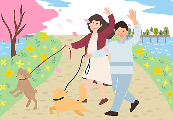 전신 부부 커플 공원 여자 남자 호수 두마리 꽃밭 일러스트 미소 사람 성인 두명 소풍 봄 산책 강아지 개나리 즐거움 손인사 반려 봄소풍 국내일러스트 AI파일 계절 공공시설 꽃 감정 2 관계 휴식 표정 반려동물 야외활동 인사 개 파일형식 벡터