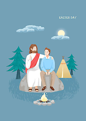 전신 PSD 나무 구름 남자 기독교 일러스트 청소년 부활절 기념 텐트 대화 사랑 미소 사람 앉기 이벤트 성인 두명 10대 믿음 캠핑 달 예수 하나님 축복 모닥불 상담 부활 어깨에손 국내일러스트 자연요소 식물 기념일 감정 종교 컨셉 모션 불 레저 표정 캠핑도구 말하기 신_종교 파일형식