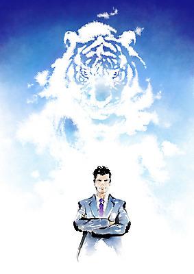 PSD 구름 남자 일러스트 캘리그라피 하늘 붓터치 미래 형상 한명 사람 정장 상반신 성인 파란색 팔짱 꿈 직장인 비즈니스맨 호랑이 번짐 성인남자한명만 국내일러스트 자연요소 직업 1 옷 컬러 컨셉 비즈니스 포유류 모션 남자한명만 성인남자만 파일형식 효과