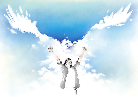 PSD 구름 여학생 여자 대학생 일러스트 캘리그라피 하늘 붓터치 미래 형상 한명 사람 상반신 성인 파란색 손들기 파이팅 외침 만세 꿈 흰색 독수리 번짐 성인여자한명만 국내일러스트 자연요소 1 학생 컬러 컨셉 모션 조류 소리 여자한명만 성인여자만 파일형식 효과