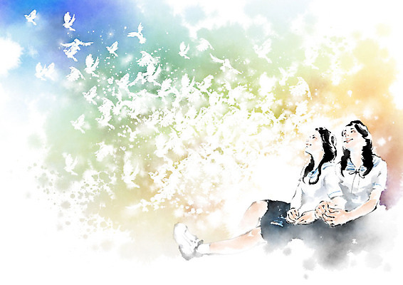 전신 PSD 구름 학생 응시 여자 교복 일러스트 캘리그라피 청소년 하늘 붓터치 미래 형상 미소 사람 앉기 상반신 두명 10대 파란색 친구 노란색 팔짱 꿈 비행 번짐 참새 새떼 십대여자만 국내일러스트 자연요소 시선 옷 컬러 컨셉 관계 모션 조류 표정 여자만 십대만 파일형식 효과