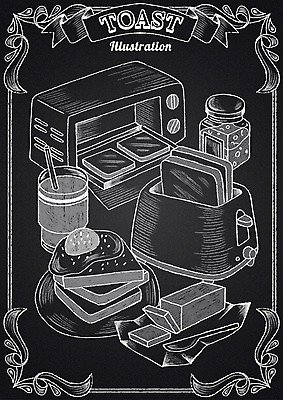 PSD 리본 음료 음식 일러스트 프레임 사람없음 칠판 오븐 계란프라이 식빵 초크 토스트 양념통 초크일러스트 초크아트 버터 토스트기 국내일러스트 빵 통 가전제품 양념 계란요리 그림 파일형식