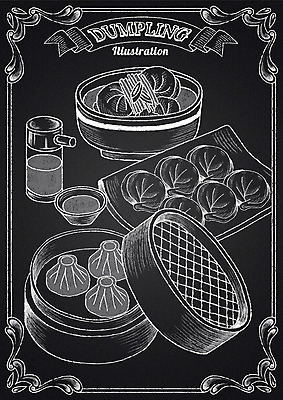 PSD 리본 음식 일러스트 프레임 사람없음 칠판 초크 만두 양념통 초크일러스트 초크아트 찐만두 만두국 국내일러스트 통 양념 그림 파일형식