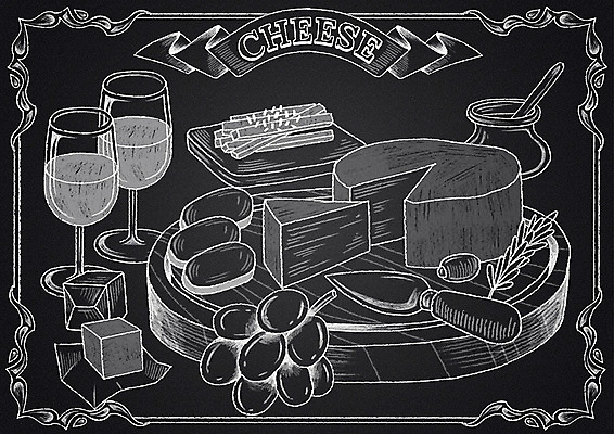 PSD 리본 음식 와인잔 일러스트 나뭇잎 치즈 프레임 도마 사람없음 칠판 안주 초크 올리브 초크일러스트 초크아트 꿀 국내일러스트 열매 잎 술잔 주방용품 유제품 그림 파일형식