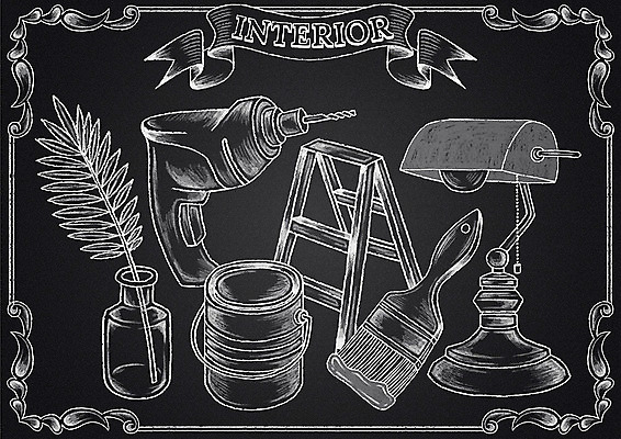 PSD 리본 일러스트 사다리 나뭇잎 조명 프레임 사람없음 인테리어 꽃병 칠판 페인트 붓 드릴 오브젝트 초크 초크일러스트 초크아트 국내일러스트 디자인 꽃 잎 도구 공구 그림 파일형식