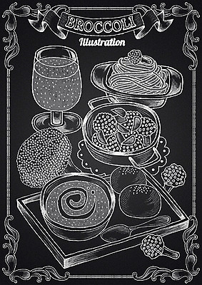 PSD 리본 빵 채소 와인잔 일러스트 프레임 쟁반 수저 스파게티 사람없음 칠판 주스 수프 냄비 브로콜리 초크 초크일러스트 초크아트 국내일러스트 식기 음료 음식 술잔 파스타 솥 그림 파일형식