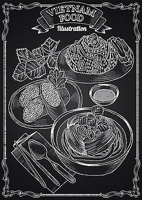PSD 리본 음식 일러스트 젓가락 프레임 수저 사람없음 칠판 소스 고수 초크 볶음밥 초크일러스트 초크아트 동남아음식 베트남음식 쌀국수 짜조 국내일러스트 식기 양념 향신료 국수 그림 파일형식