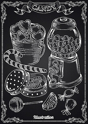 PSD 리본 음식 일러스트 지팡이 디저트 프레임 사탕 사람없음 상자 바구니 칠판 하트 초크 초크일러스트 초크아트 사탕기계 국내일러스트 모양 기계 그림 파일형식