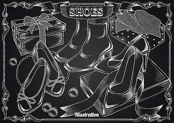 PSD 패션 리본 구두 신발 일러스트 프레임 부츠 사람없음 책 선물상자 칠판 하이힐 구슬 초크 초크일러스트 초크아트 국내일러스트 선물 상자 여성화 그림 파일형식