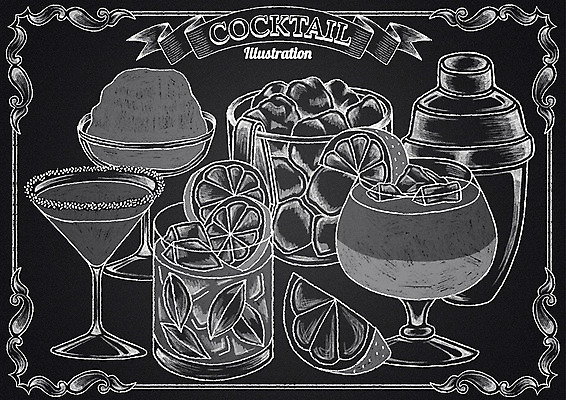 PSD 리본 음료 음식 일러스트 잔 프레임 주류 사람없음 얼음 칠판 칵테일 레몬 초크 초크일러스트 초크아트 쉐이커 국내일러스트 자연요소 식기 과일 그림 파일형식