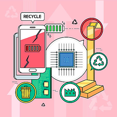 분홍색 일러스트 공장 사람없음 스마트폰 자연보호 그린캠페인 재활용 쓰레기통 절약 건전지 반도체 금괴 아나바다 국내일러스트 AI파일 캠페인 컬러 컨셉 공업 자연 핸드폰 스마트기기 황금 보호 친환경 파일형식 벡터