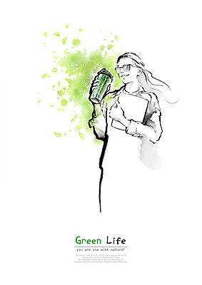 PSD 무료이미지 여자 일러스트 캘리그라피 붓터치 나뭇잎 한명 미소 들기 사람 상반신 성인 초록색 노트북 선글라스 자연보호 환경 그린캠페인 에코 번짐 텀블러 성인여자한명만 그린슈머 국내일러스트 1 안경 캠페인 컬러 잎 모션 자연 표정 컵 전자제품 보호 여자한명만 성인여자만 파일형식 효과