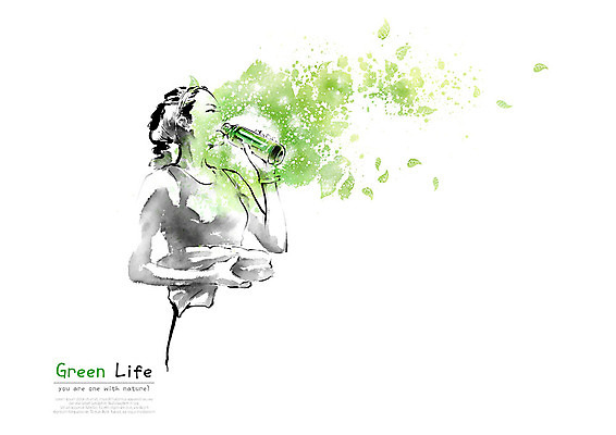 PSD 여자 일러스트 캘리그라피 붓터치 나뭇잎 한명 사람 상반신 성인 초록색 운동복 수건 운동 자연보호 환경 그린캠페인 마시기 에코 번짐 물마시기 텀블러 성인여자한명만 그린슈머 국내일러스트 1 옷 캠페인 컬러 잎 모션 자연 건강 컵 위생용품 보호 여자한명만 성인여자만 파일형식 효과